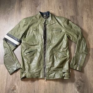 Real Leather Brand Jacket, Green Leather Motorcycle Jacket, Men's XS